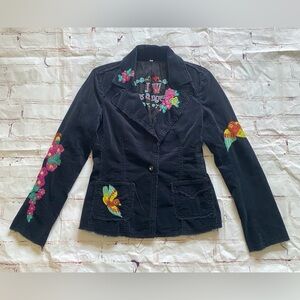 Johnny Was JW Los Angeles Embroidered Bird Jacket Boho Corduroy Y2K Floral - M